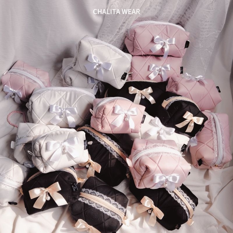 CHALITA Coquette sugarpoise pouch makeup bow bag • La vie est belle cute cosmetic bag