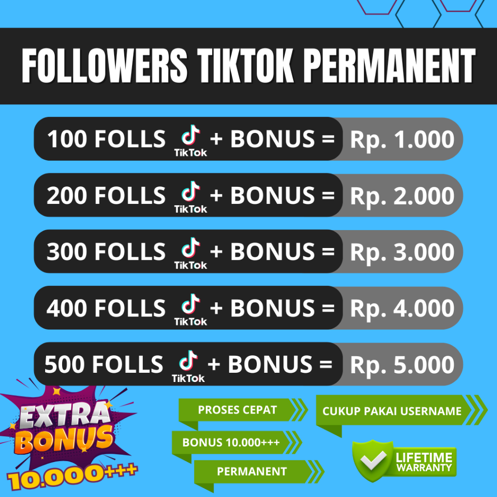 Follower TikTok Permanent | Like TikTok Permanent | High Quality | Garansi Selamanya