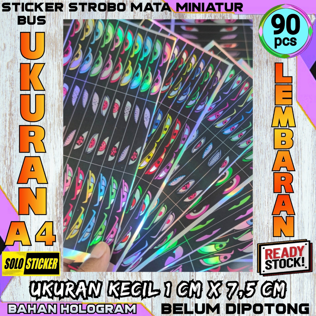 

Stiker Strobo Mata Kedip Bus Lembaran Ukuran Besar 2 x 11,5 cm Bahan Hologram Anti Air Isi 30 pc
