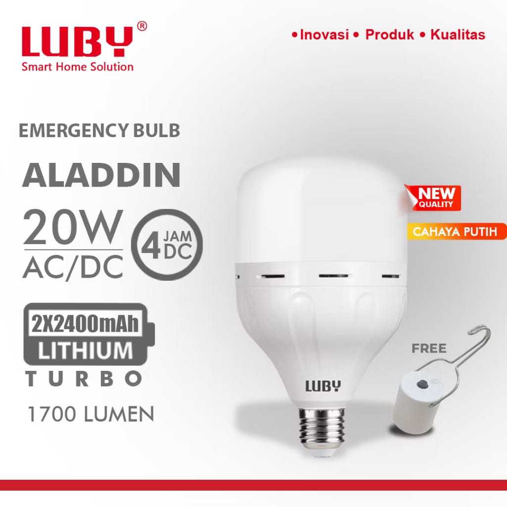 Lampu LED Emergency LUBY Aladdin 20 Watt / Lampu LED Bulb AC DC LUBY Aladdin 20W Cahaya Putih