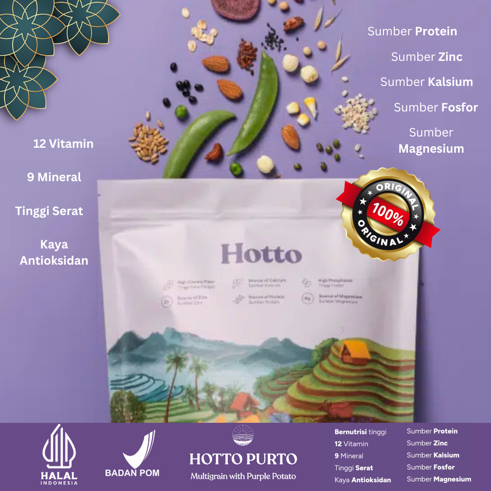 

HOTTO PURTO Multigrain Ubi Ungu + Oat | Tinggi Serat Rendah Gula | Menu Sehat Puasa | 3 Sachet