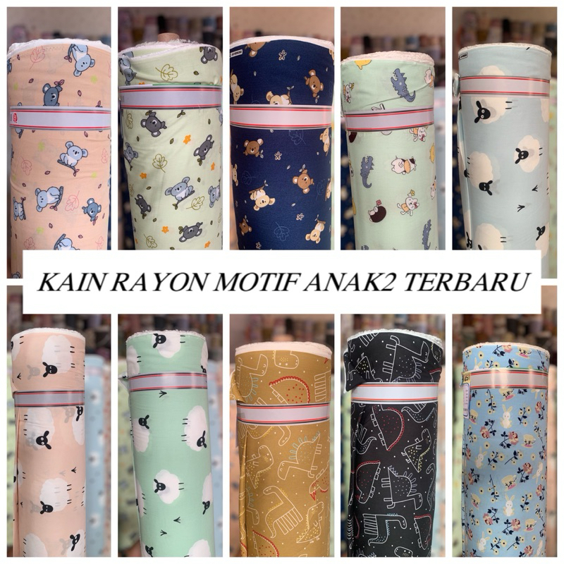 Bahan kain katun rayon motif anak anak terbaru/rayon premium motif karakter/rayon viscose(harga tert