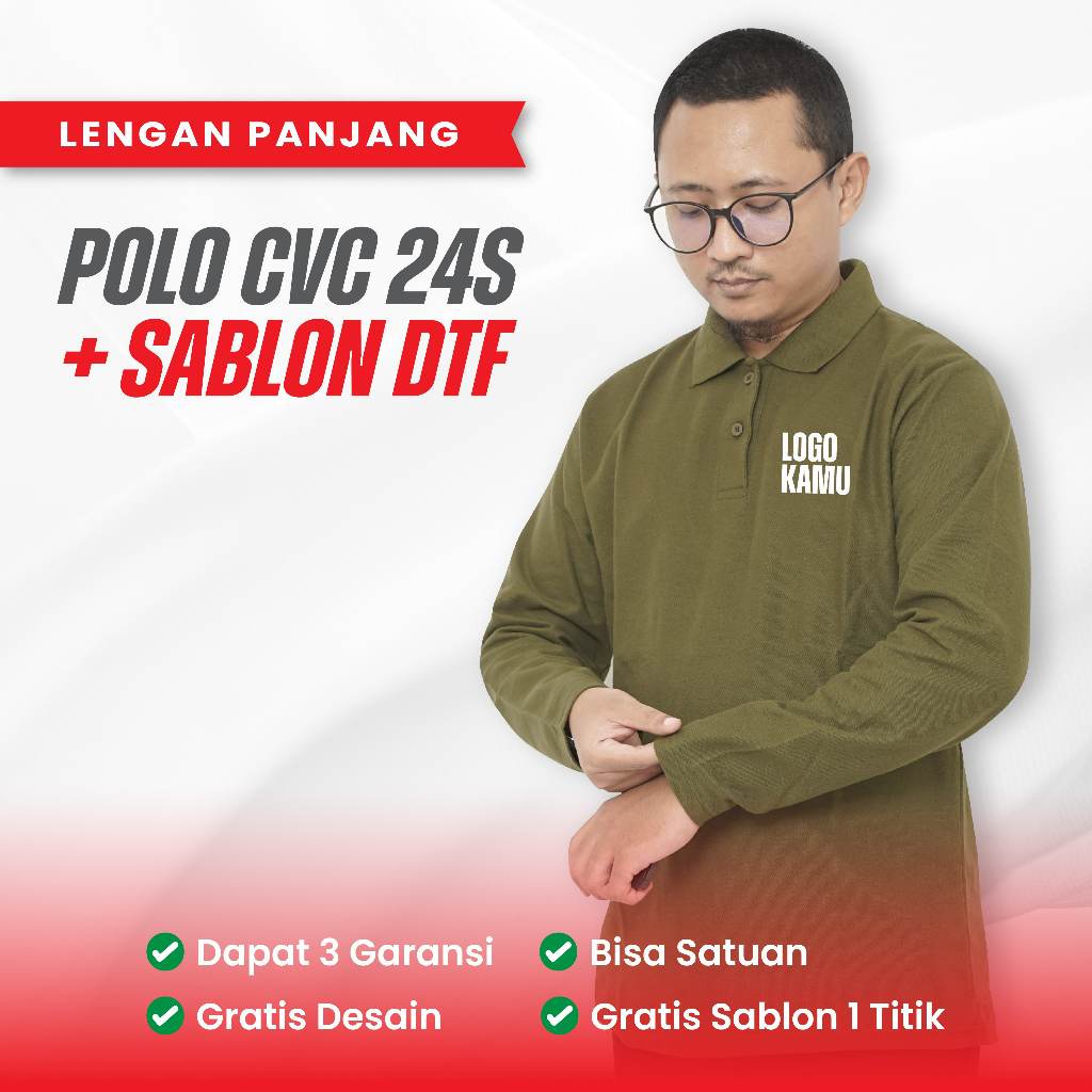 KAOS POLO CVC 24S CUSTOM SABLON SATUAN | SERAGAM KERJA KARYAWAN TOKO | BAJU KERAH LENGAN PANJANG