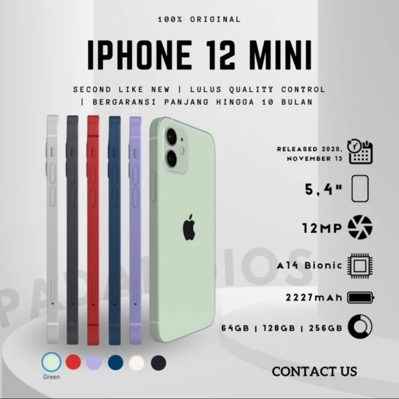iPhone 12 Mini Second Resmi 64gb 128gb 256gb Fullset Bergaransi