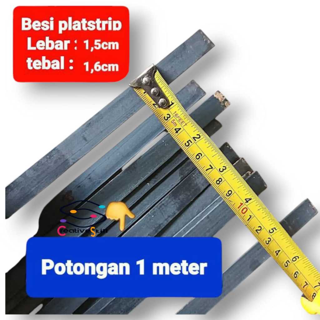 Besi Plat strip Lebar 1,5cm tebal 2mm panjang 50cm-2 meter