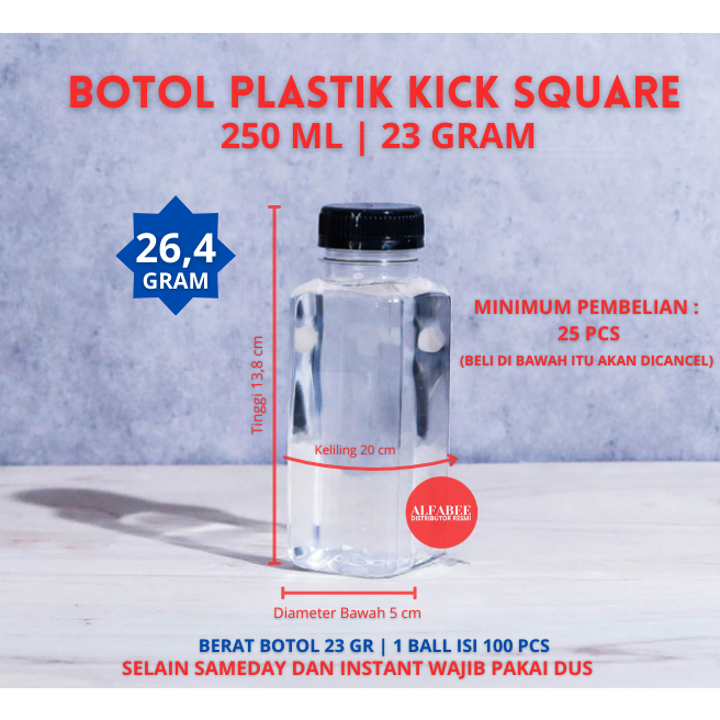 BOTOL PLASTIK KICK 250ML KICK SQUARE 250 ML BOTOL KOTAK LEMON 23GR