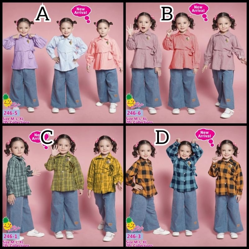 2-4th 246 Little Pineapple Baju Pakaian Set Setelan Anak Perempuan Cewek Cewe Celana Kulot Jeans