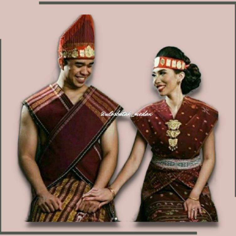 KODE Y8E Pakaian Adat Batak Dewasa Ragihotang Sadum Merah Hitam Maroon Dari Kain Ulos Batak