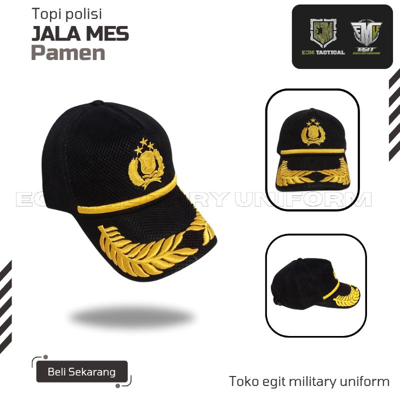 Topi Polri Premium topi polisi Pamen Pama Topi komando bordir dan Velcro- TOPI POLRI