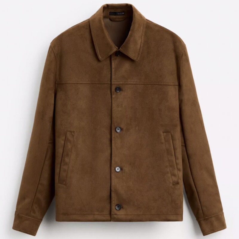 ZARA Men Jacket Faux Suede Jaket Pria Brandy