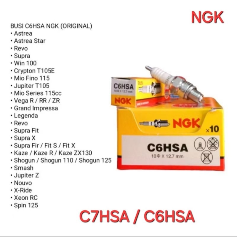 PAKET 1 KOTAK (10PCS) BUSI NGK C7SHA / C6HSA MIO VEGA ZR JUPITER Z KLX SUPRAFIT ORIGINAL NGK