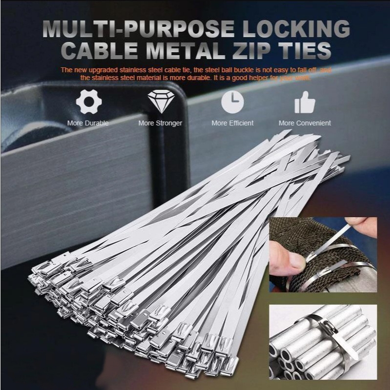 

[Isi 20PCS 100PCS ] Kabel Ties Stainless Steel Multifungsi Lebar 4.6mm x Panjang 20cm, 30cm