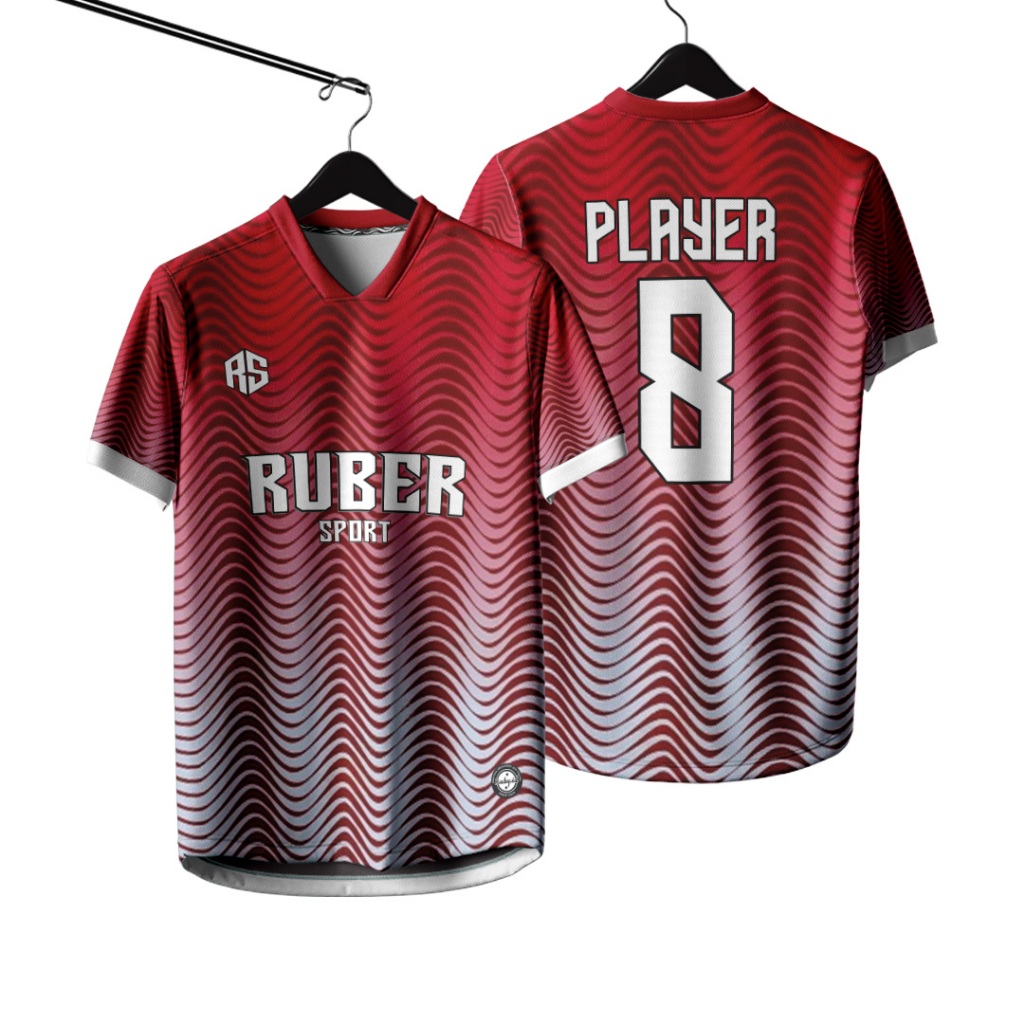 Jersey Futsal / Jersey Bola / Jersey Voli Custom Full Printing Bisa Satuan Merah Gradasi Putih