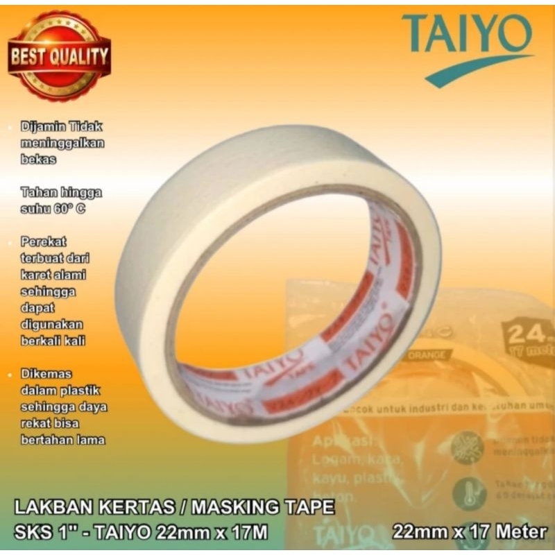 

Masking tape/Lakban kertas TAIYO 1" (22mm x 17meter)