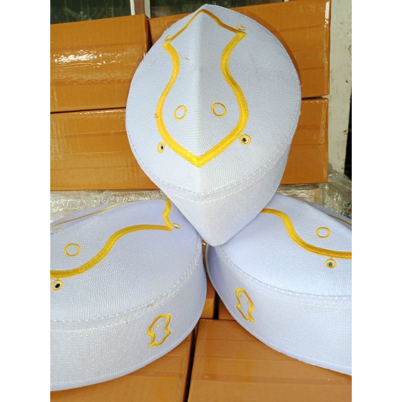 peci kopyah malaysia warna putih terompah kuning emas tinggi 7 cm ori abdul hamid