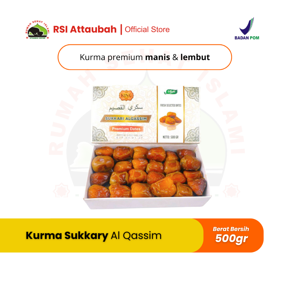 

Kurma Sukari Al Qassim 500 gram Box King Dates Kurma Manis Lembut