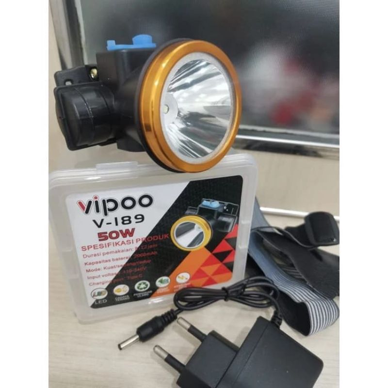 Senter Kepala V-189 Cahaya Putih 50 Watt Senter Murah