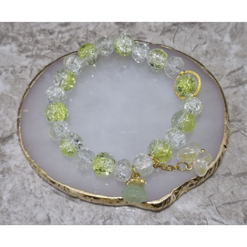 Marigold Gelang Manik Glass Beads Kristal Green Flower