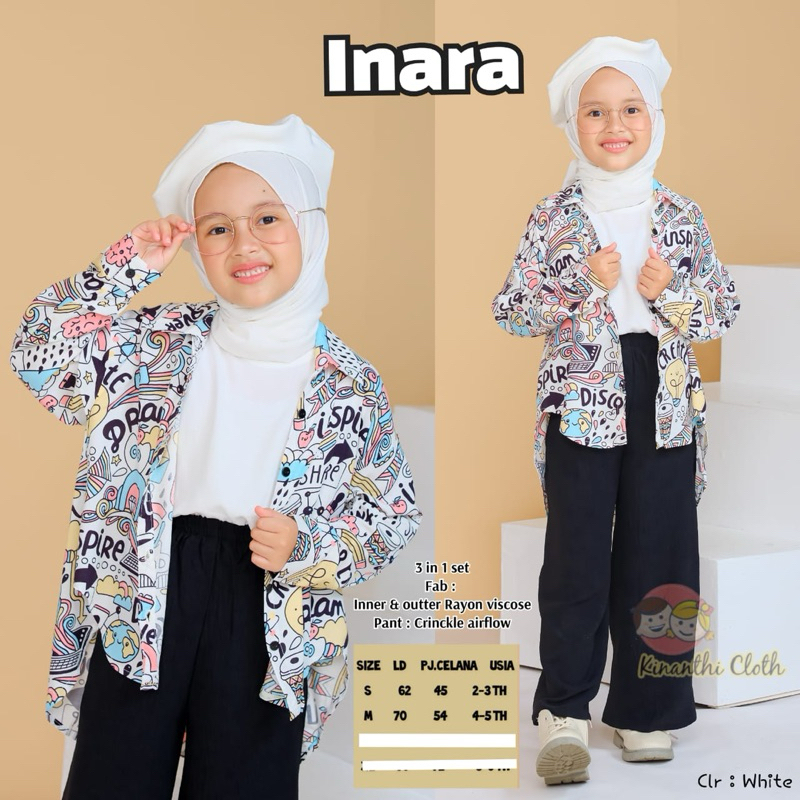 Inara Set // One Set 3in1 Anak Inner Polos, Outer dan Celana