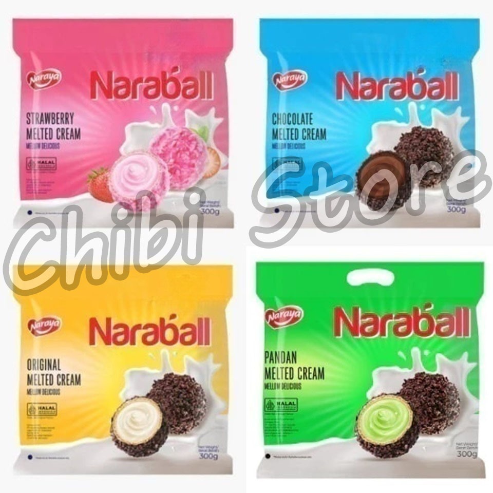 

Naraya NARABALL Biscuit Wafer Ball Original Chocolate Strawberry Pandan Melted Cream - Wafer Salut Cookies Mellow Delicious Rasa Original Cokelat Vanilla Stroberi Pandan - Biskuit Wafer Salut Kukis isi Krim 300g