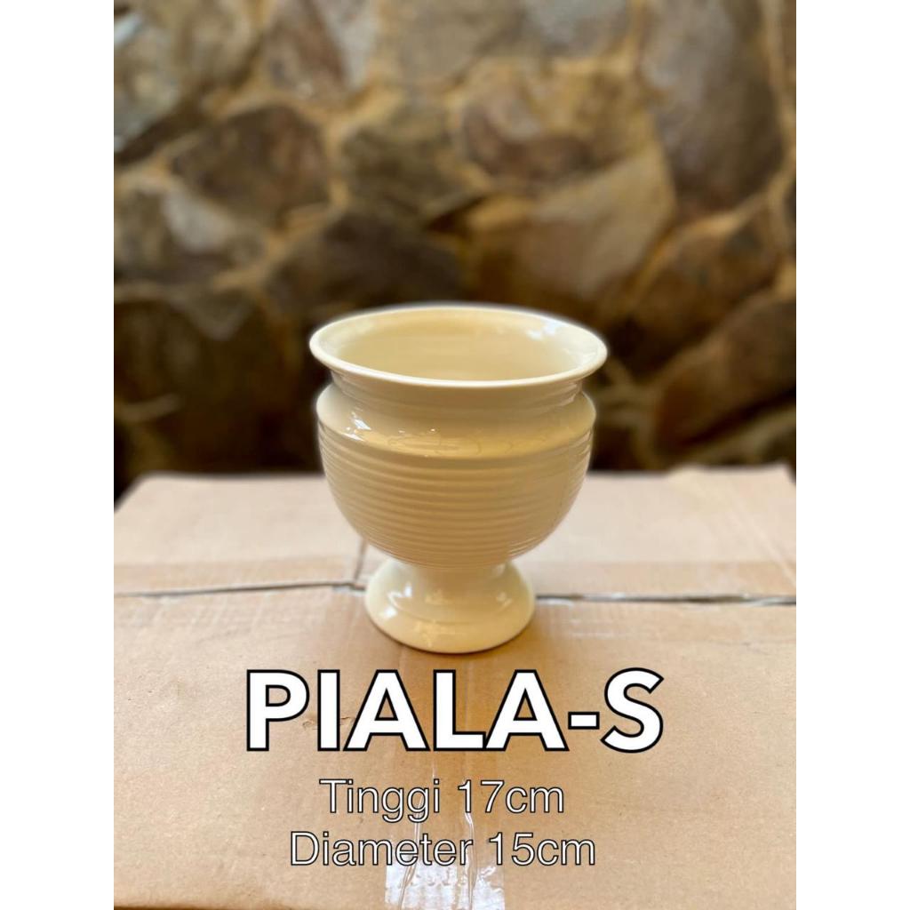 Vas Keramik Model Piala S Putih Polos T: 17cm D:15cm Dekorasi  Ruangan Hiasan Meja Bunga Florist Vas