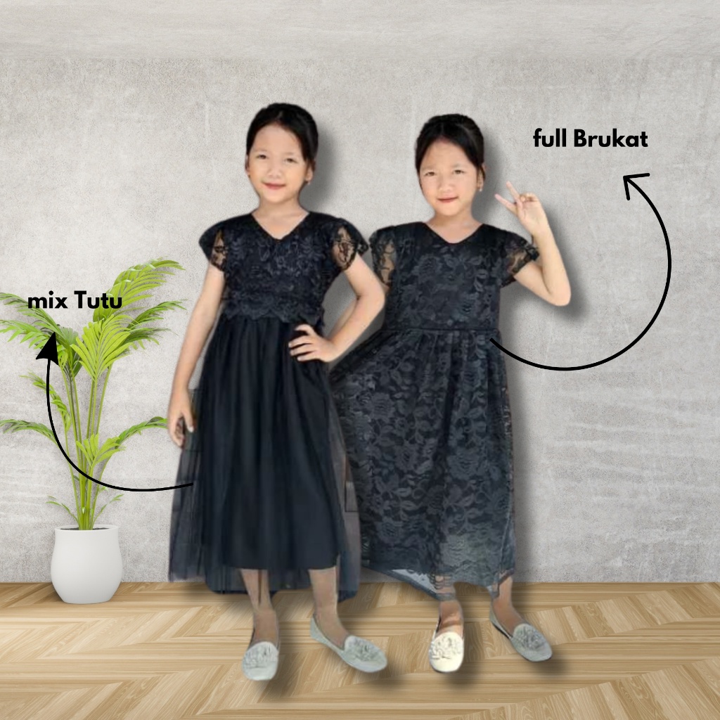 Gaun Brukat Anak Hitam - Dress Elegan untuk Pesta & Acara Formal