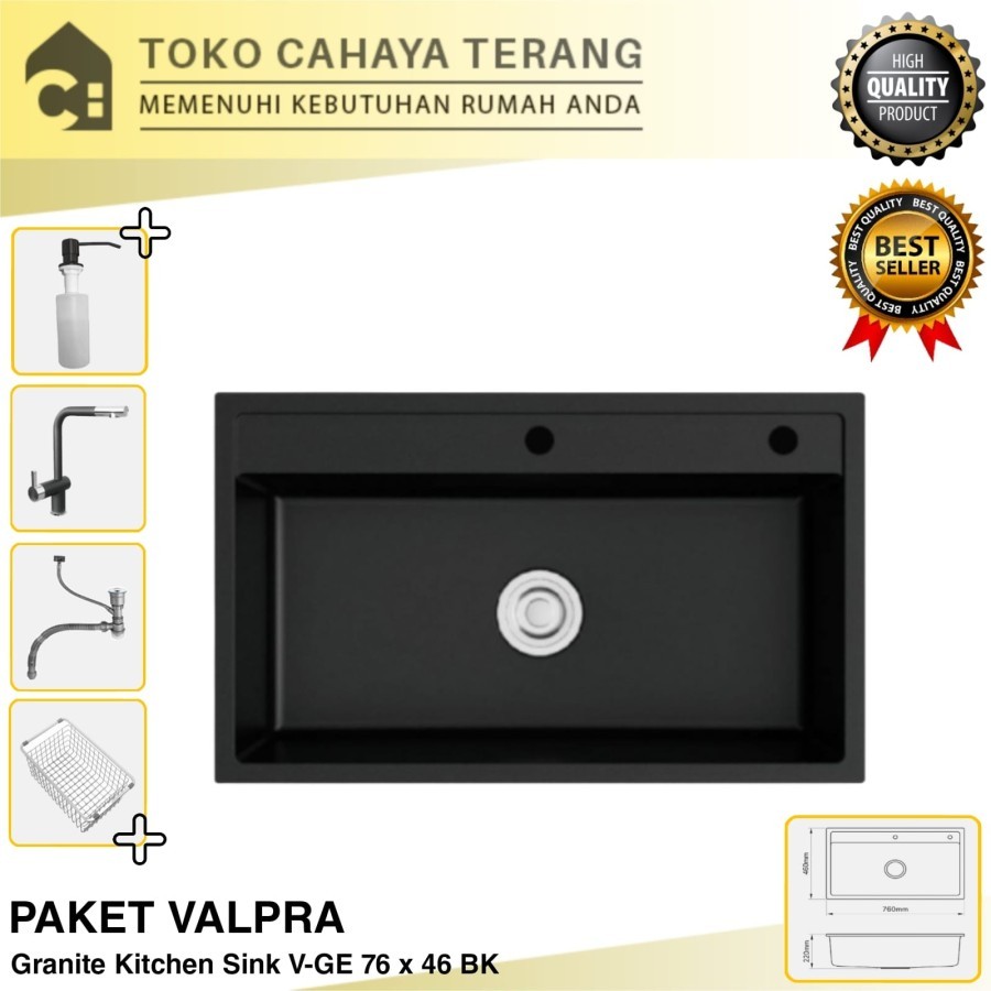 Bak Cuci Piring Granit Hitam Valpra 76 x 46 + Keran / Kitchen Sink V-GE 7646 BK