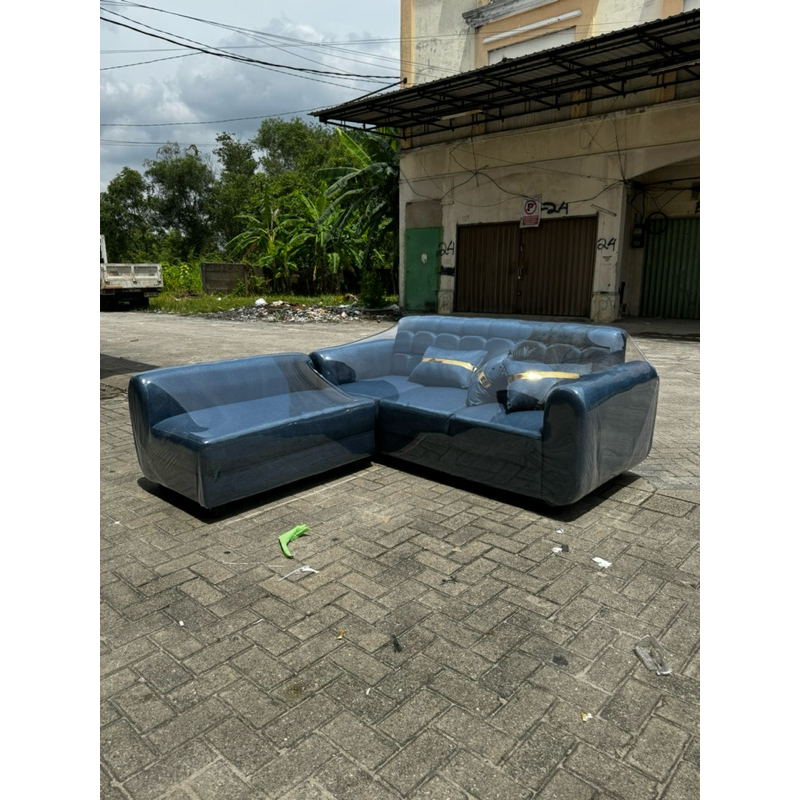 SOFA L RETRO BAHAN KULIT CANVAS BLUDRU