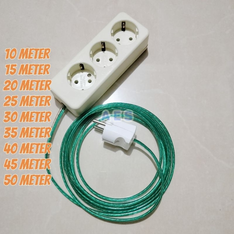 Cok Sambung 3 Lubang + Kabel 2x50 10-50meter + Steker Bulat