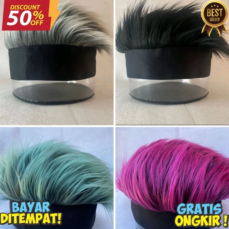 Topi rambut pria unik,  Topi rambut anime lucu,  topi rambut cosplayer lucu headband unik
