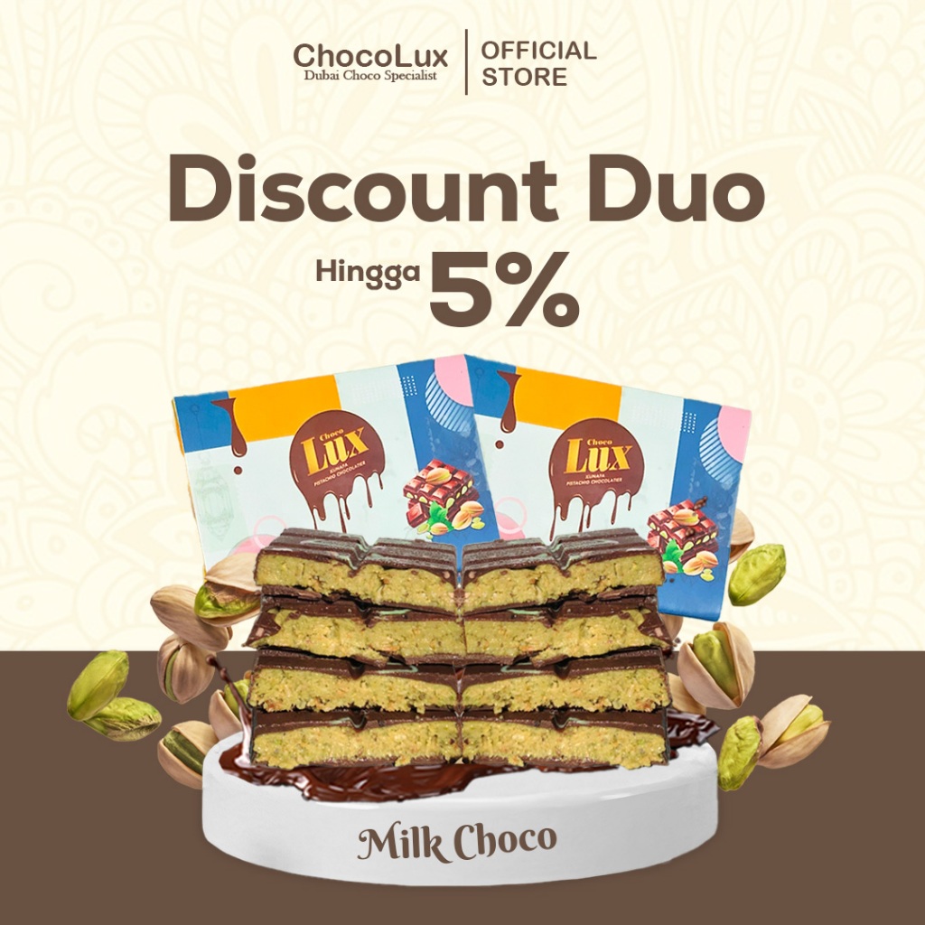 

Kombo Hemat 2 Dubai Chocolate Pistachio Original Kunafa / Kataifi Size Medium - Milk Chocolate