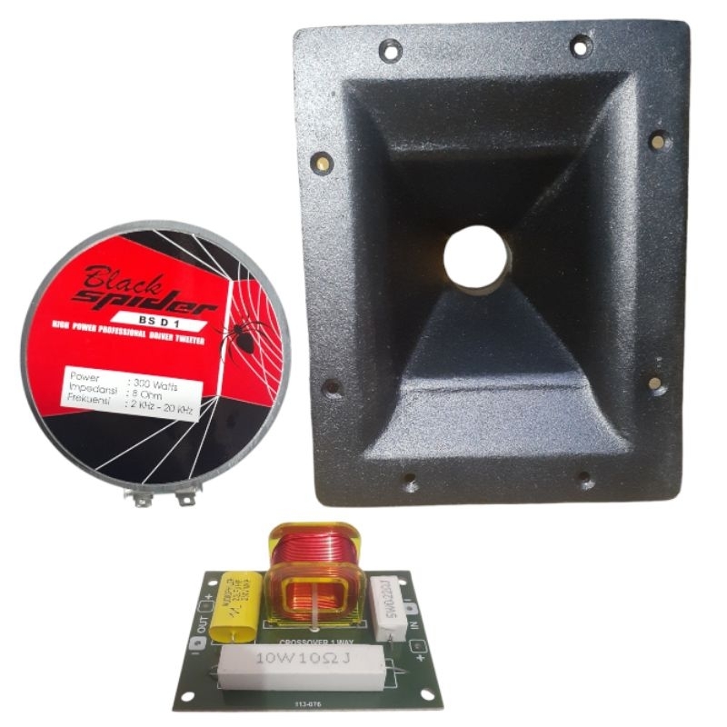 Paket Tweeter Black Spider BS D1 Plus Horn Besi Drat 15x19 Dan Crossover Tweeter