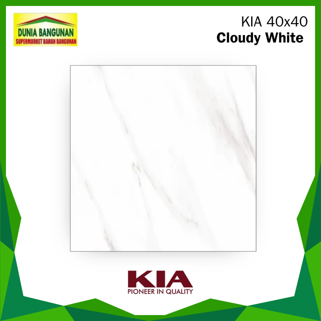 Keramik 40x40 KIA Cloudy White Keramik Lantai Glossy / Keramik Lantai Kamar / Keramik Lantai Ruang T