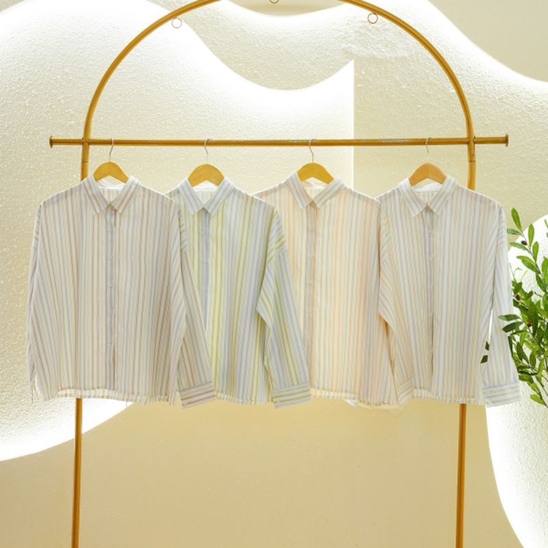 Kemeja Lengan Panjang (Gebriel) || Kemeja Lengan Panjang Wanita || Kemeja Garis Warna-Warni