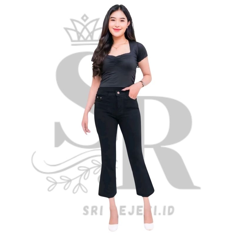 Highwaist Celana Cutbray 7/9  Lipat Jeans Stretch Wanita