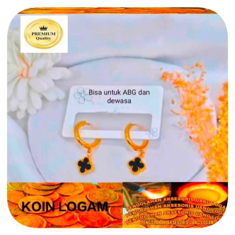Anting Wanita Bulat Perhiasan Lapis Emas 24k Anti Karat Koin 91 Ori Tidak Luntur Elegan Mewah