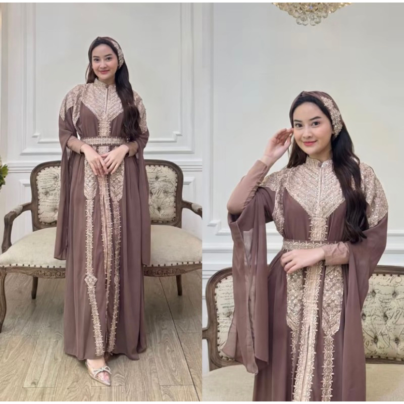 Ready Stock Kaftan SHAKIRA/MEERA +(Free Inner Belt Dan Turban) Kaftan Wanita Mewah Kaftan Kondangan
