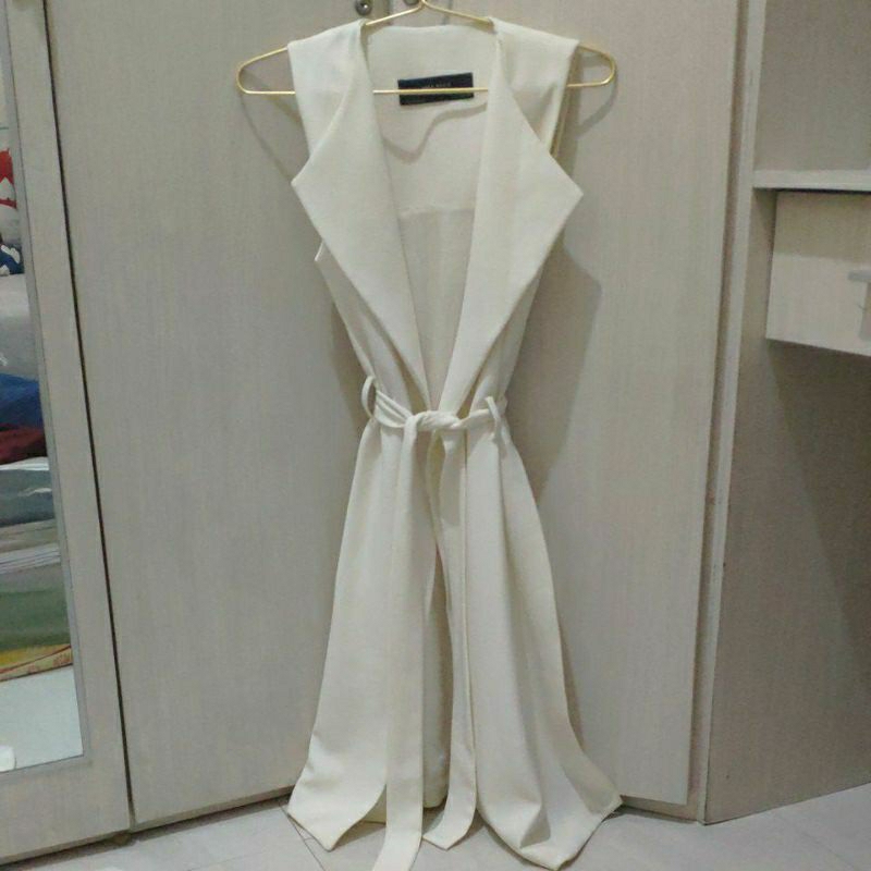 Long Vest Putih Brand Zara Basic XS Woman Blazer Mewah