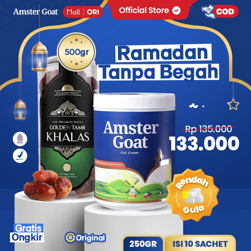 

PAKET RAMADHAN TANPA BEGAH - Amstergoat 250gr Isi 10 Sachet + Kurma Golden Tamr Khalas Kholas 500gr