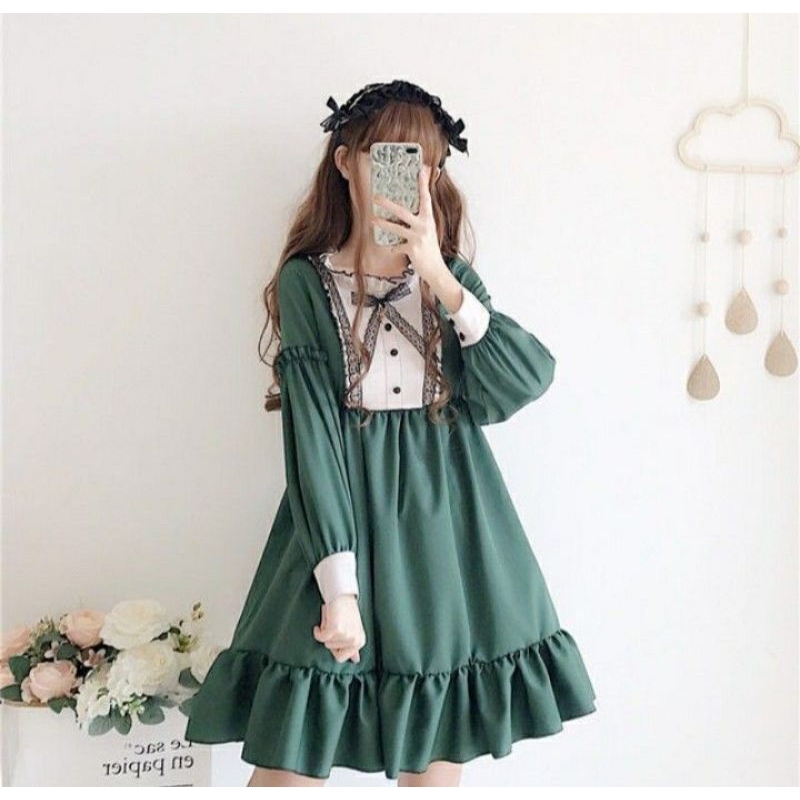 Lolita lengan panjang hijau army (bodyline, angelic petty, baby shine, lizlisa)