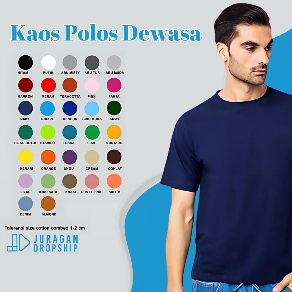 Kaos Polos Juragan Dropship Reguler Size | Kaos Polos Cotton Combed 24s Lengan Pendek Baju Distro De