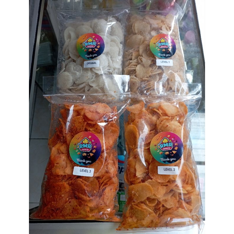 

Moring khas bandung/keripik moring/cimol kering , Renyah pedas dan gurih 250grm