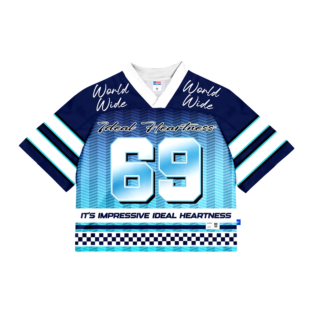 HEARTNESS Tshirt Jersey Oversize Boxy Comerica Vintage Kerah V-neck Atasan Pria Wanita