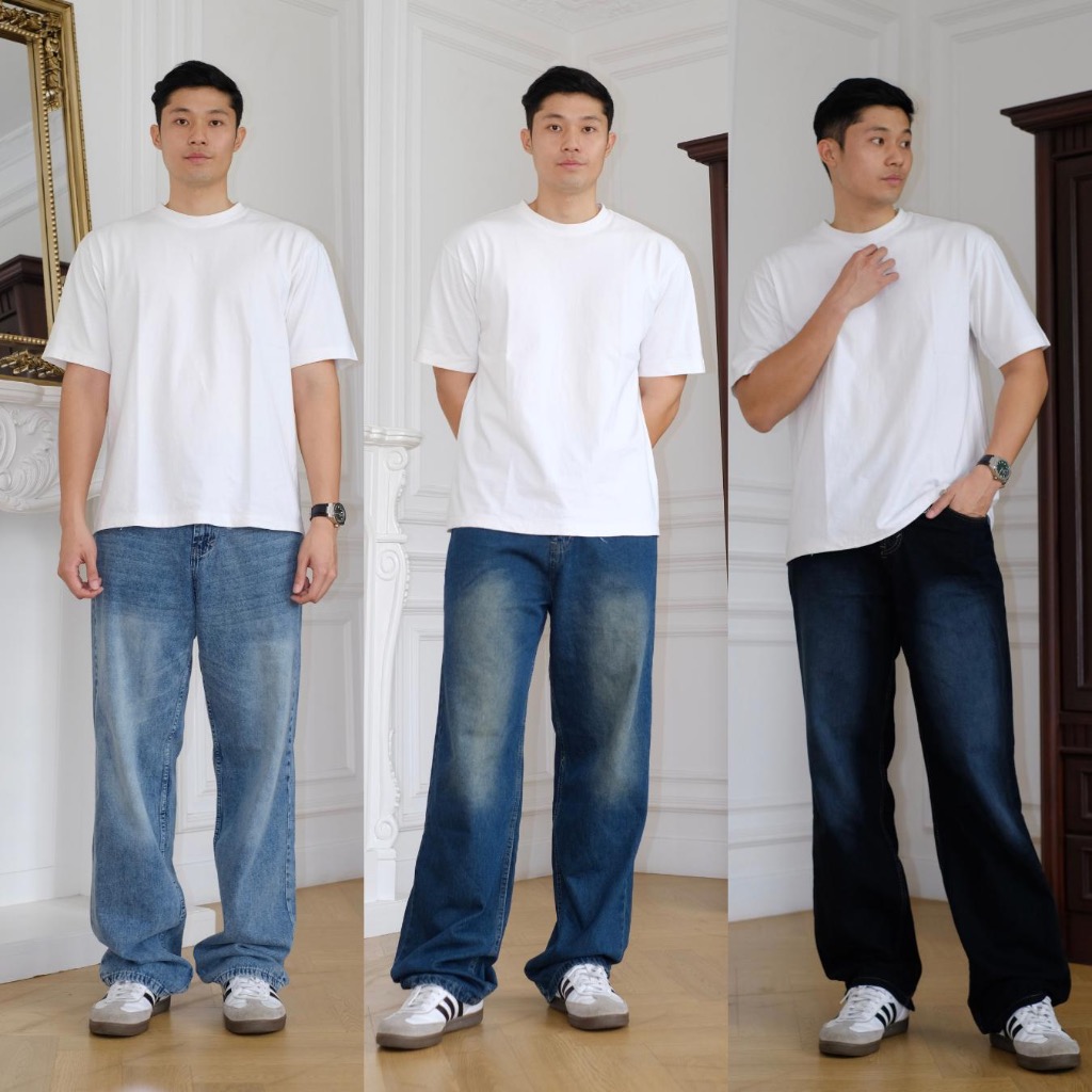 LADOUCE - Dom High Waist Loose Jeans Celana Baggy Jeans Pria