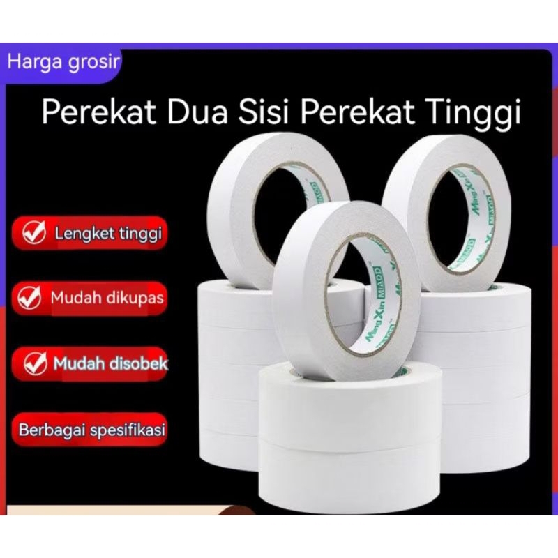 

isi 2 Double Tape Dunia Packing 12mm dan 20mm x 8meter lakban kertas Barang