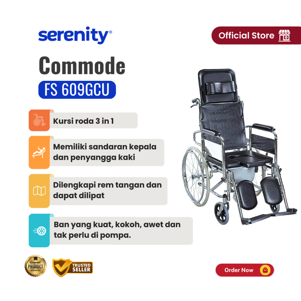 Serenity Commode FS609GCU | Kursi Roda 3 in 1
