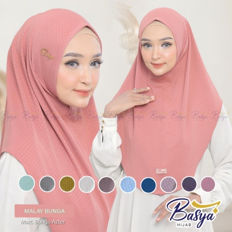 (BASYA) KANAYA MALAY BUNGA•jilbab malay instan motif•kerudung bergo instan•hijab instan motif jersey