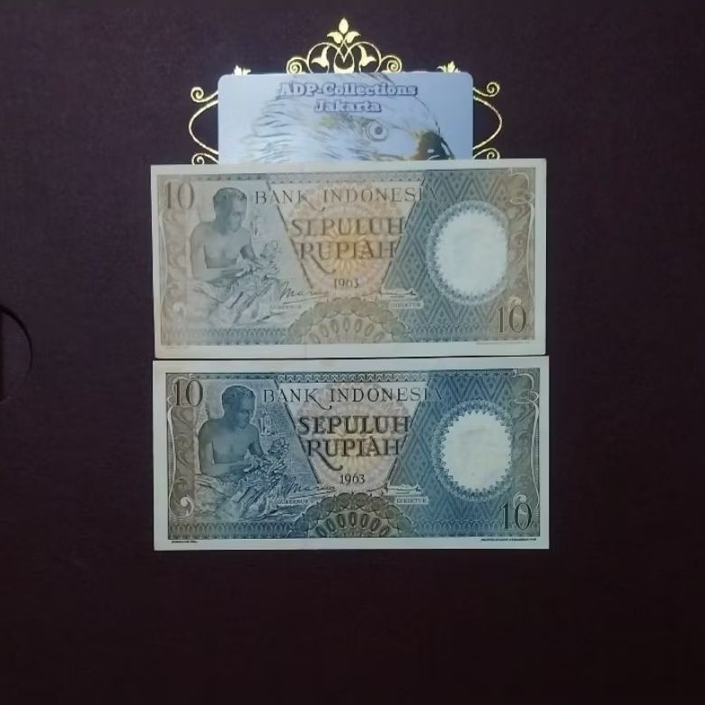 Uang kuno 10 rupiah pekerja 1963 beda warna