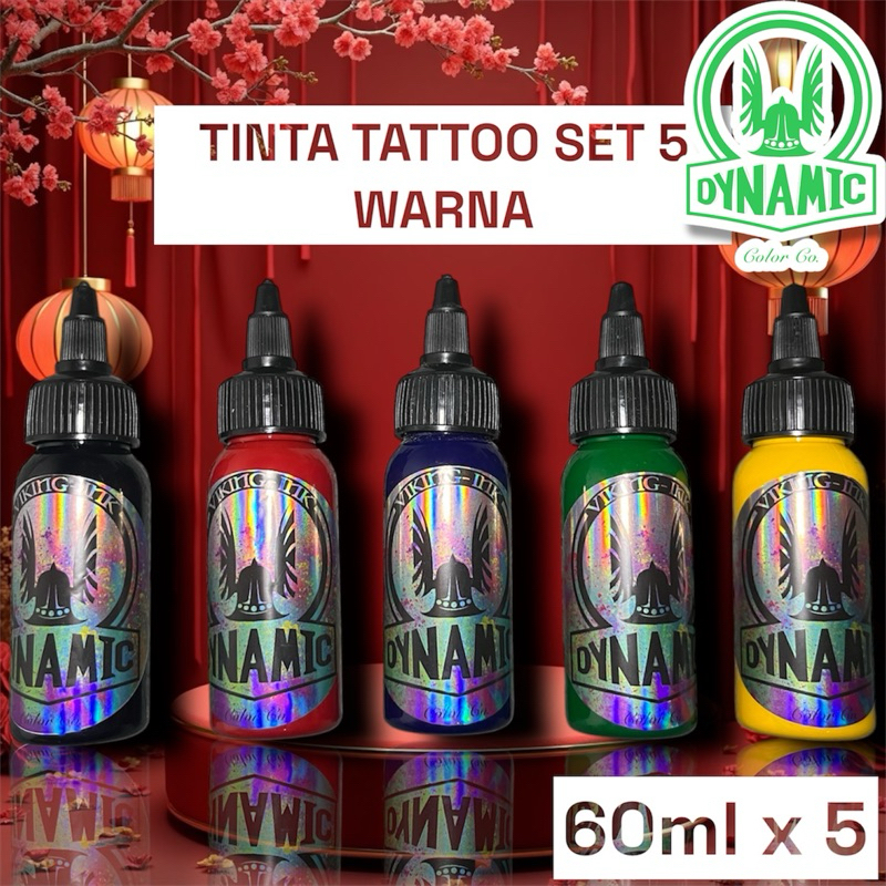 Tinta Tato Set 5Warna / Tinta Tattoo Dynamic Viking Set / Tinta Tattoo Warna / Tinta Tattoo Dynamic 