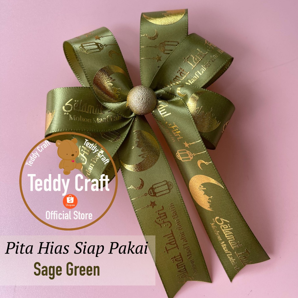 

Pita Hias Siap Pakai Sage Green - Pita Lebaran - Pita Hampers Idul Fitri - Pita Parcel - Teddy Craft